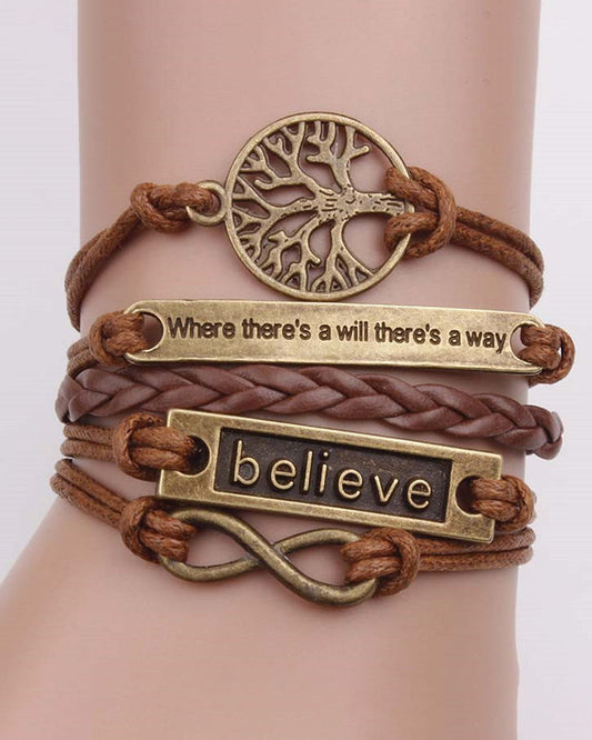 Bracelet en cuir avec cordon rétro Tree of Life Infinity Believe