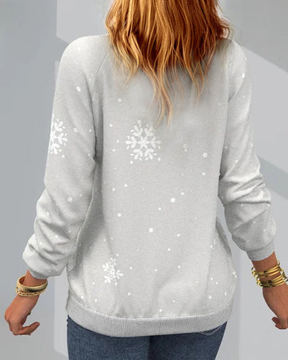 Sweat-shirt à manches longues avec motif sapin de Noël et imprimé oiseaux et flocons de neige