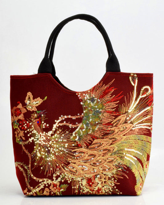 Sac style ethnique avec broderie paon 