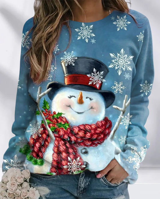 Joli sweat-shirt imprimé bonhomme de neige pour femme
