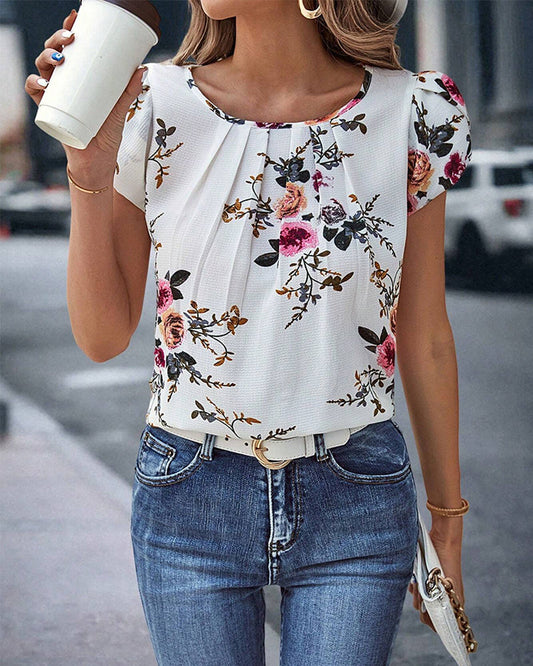 T-shirt à imprimé fleuri et plis