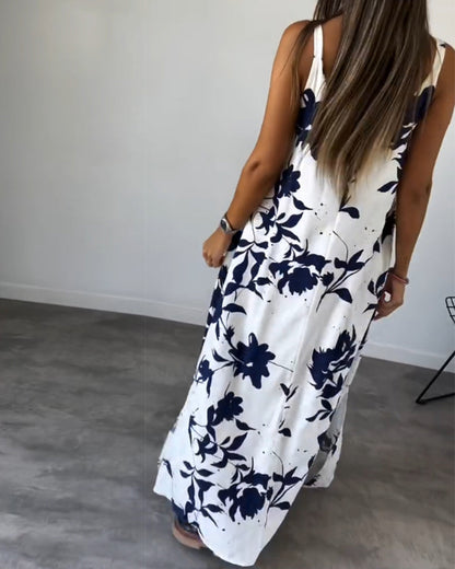 Slip-Kleid mit Blumendruck und Schlitz