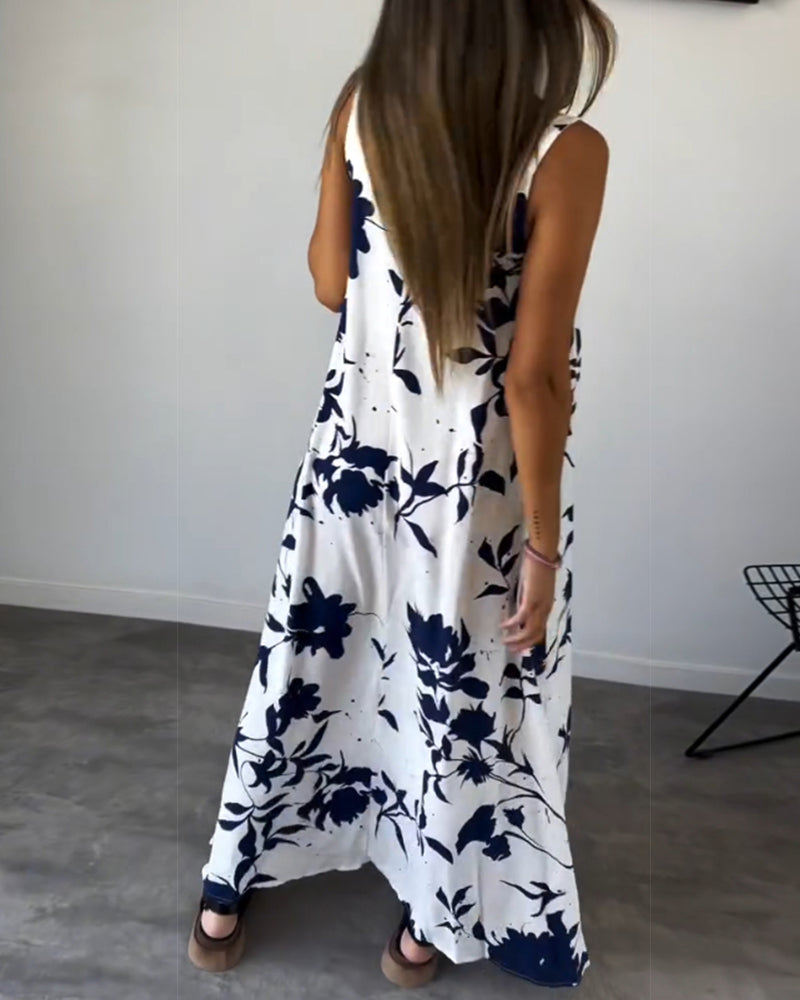Slip-Kleid mit Blumendruck und Schlitz