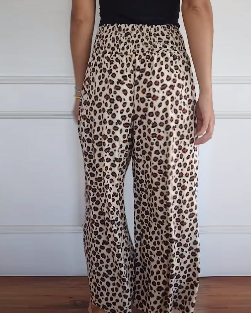 Pantalon large décontracté à imprimé léopard