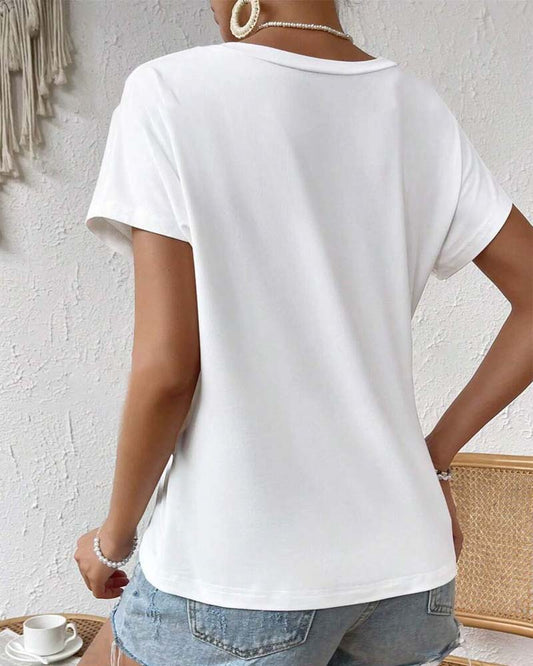 T-shirt uni plissé à manches courtes et col rond