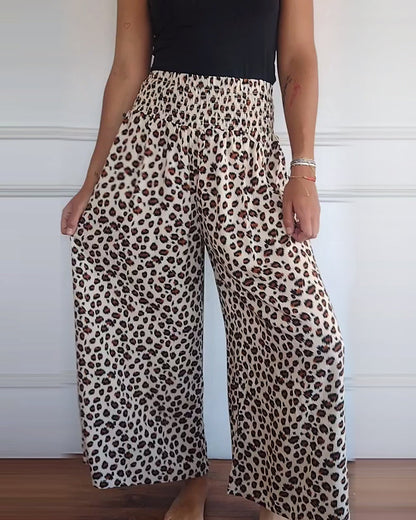 Pantalon large décontracté à imprimé léopard