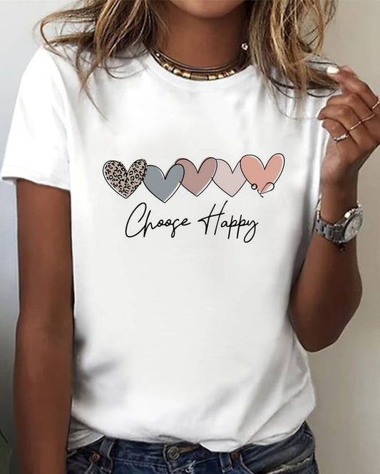 T-shirt décontracté avec imprimé love, manches courtes et col rond