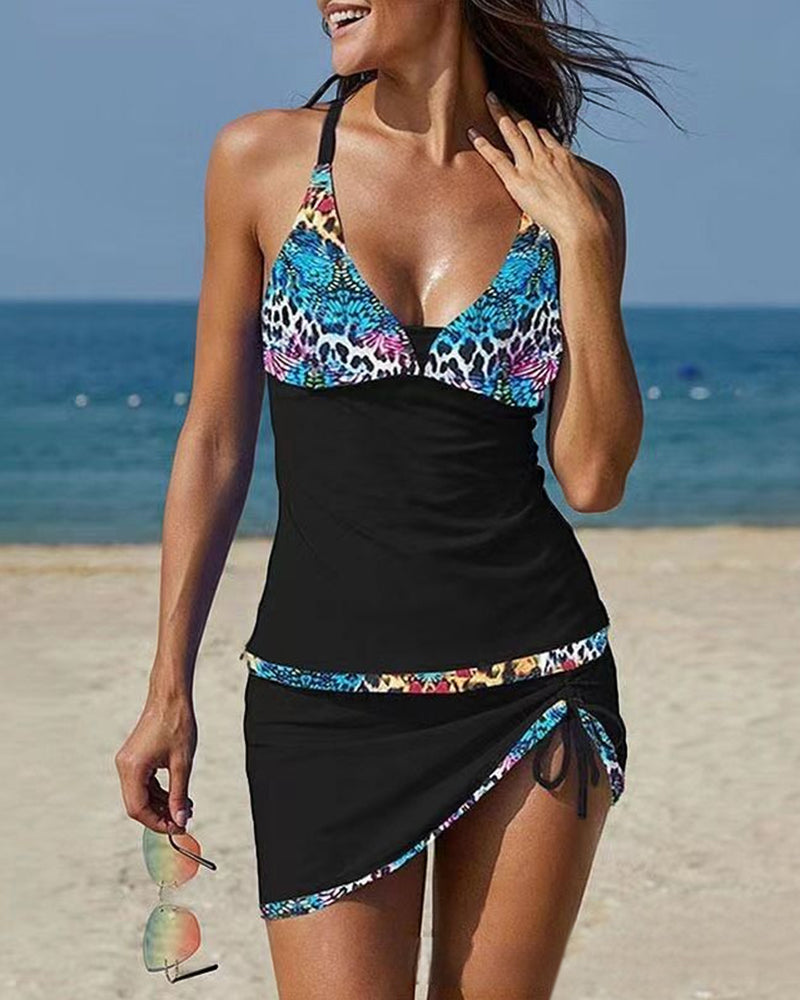 Modefest- Bikini mit hoher Taille und Blumendruck Schwarz