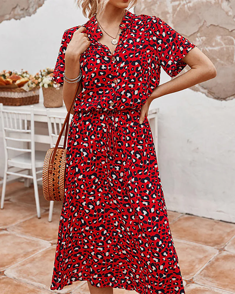 Modefest- Kleid mit V-Ausschnitt und Punktedruck Rot