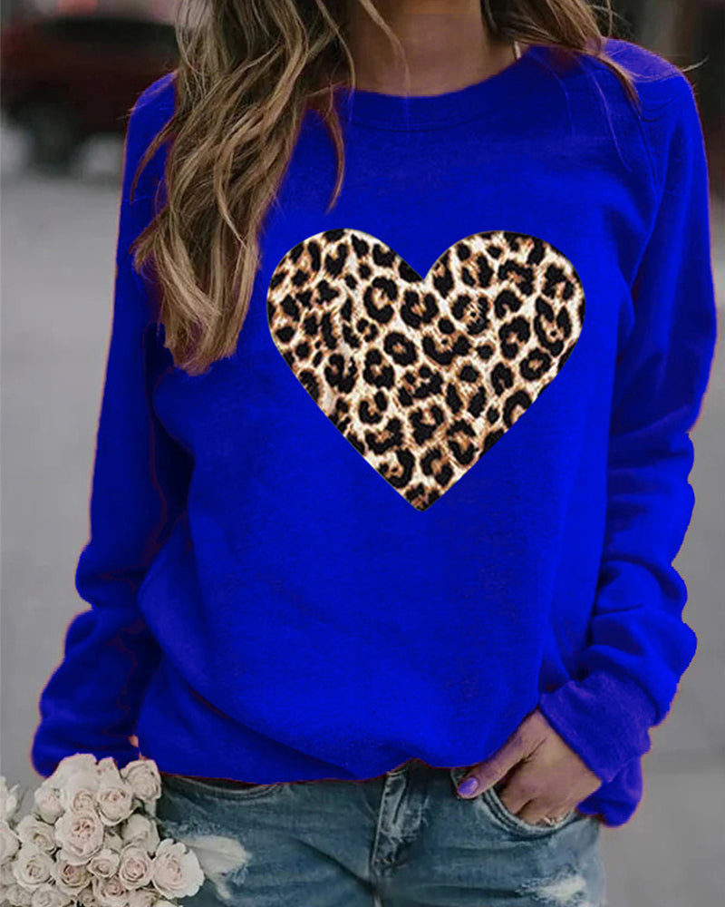 Modefest- Langarm-Sweatshirt mit Leoparden-Herz-Print Blau