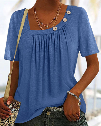 Modefest- Graue Bluse mit Dekorativen Knöpfen Blau