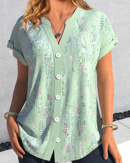 Modefest- Geknöpfte, bedruckte Bluse mit kurzen Ärmeln Grün