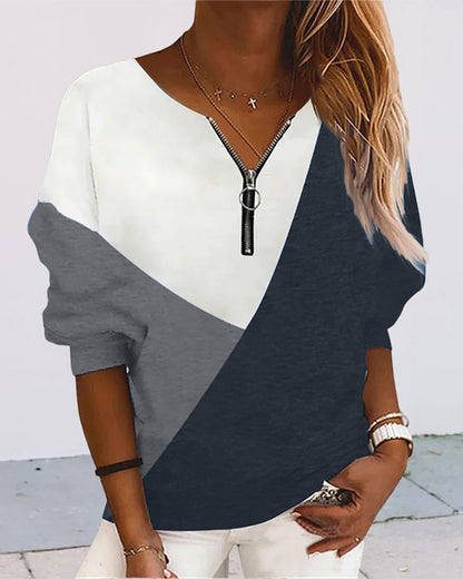 Modefest- Farbblock-sweatshirt mit reißverschluss Grau