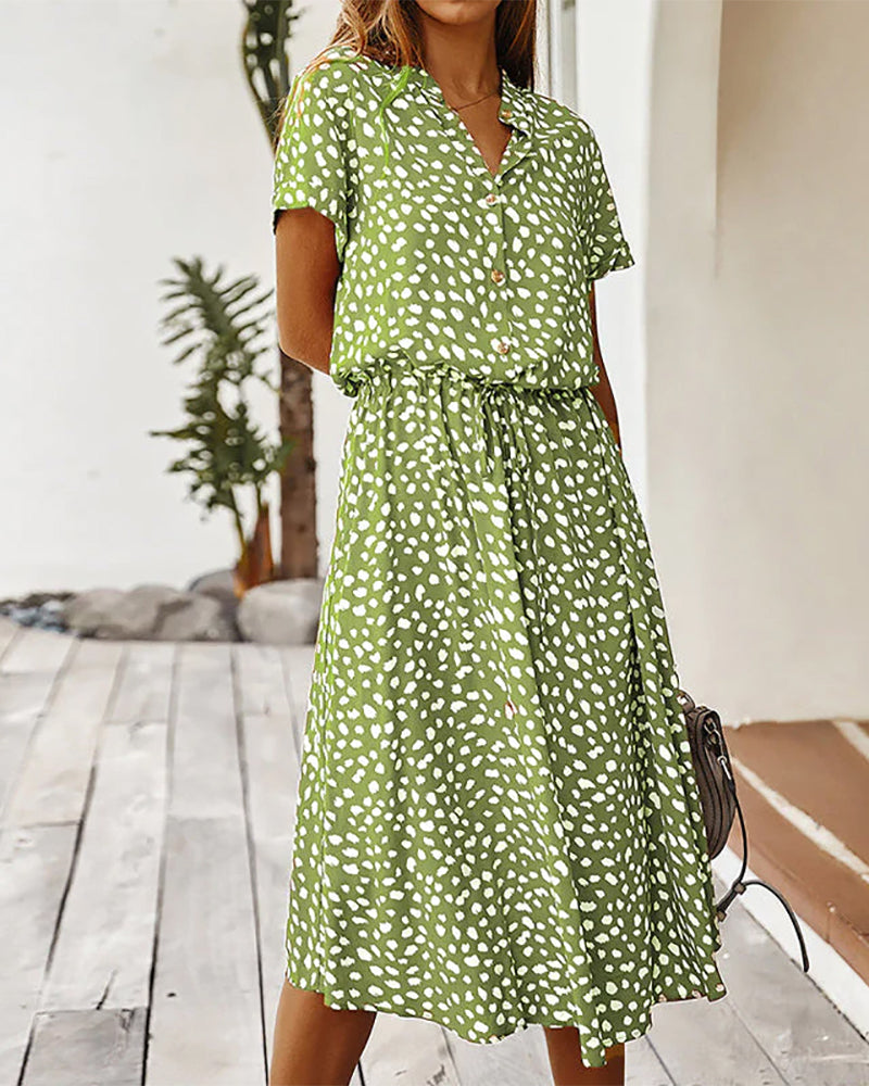 Modefest- Kleid mit V-Ausschnitt und Punktedruck Hellgrün