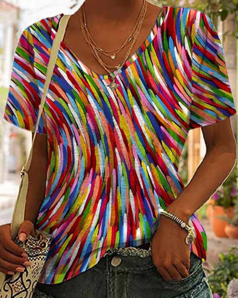 Modefest- T-Shirt mit Rundhalsausschnitt und buntem Aufdruck Mehrfarbig