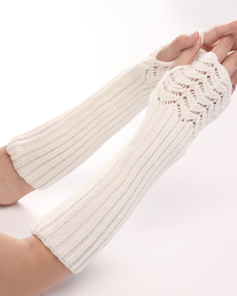 Modefest- Gestrickte Halbfinger-Handschuhe mit Fischschuppen Weiß