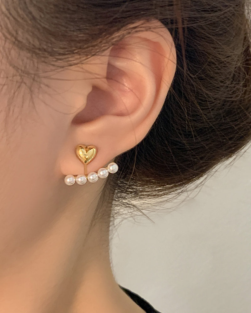 Modefest- Herz-Perlen-Ohrringe Integrierte Ohrclip-Bolzen