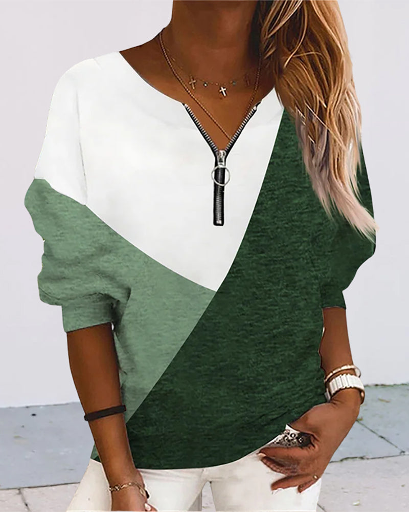 Modefest- Farbblock-sweatshirt mit reißverschluss Grün
