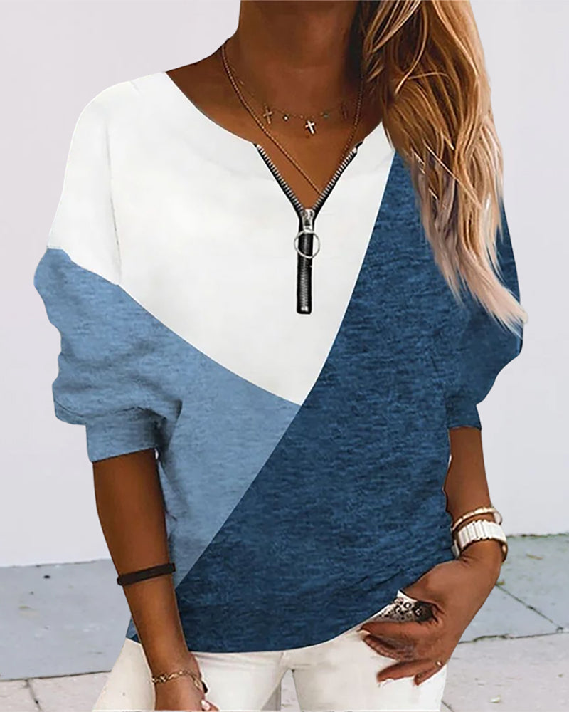 Modefest- Farbblock-sweatshirt mit reißverschluss Blau