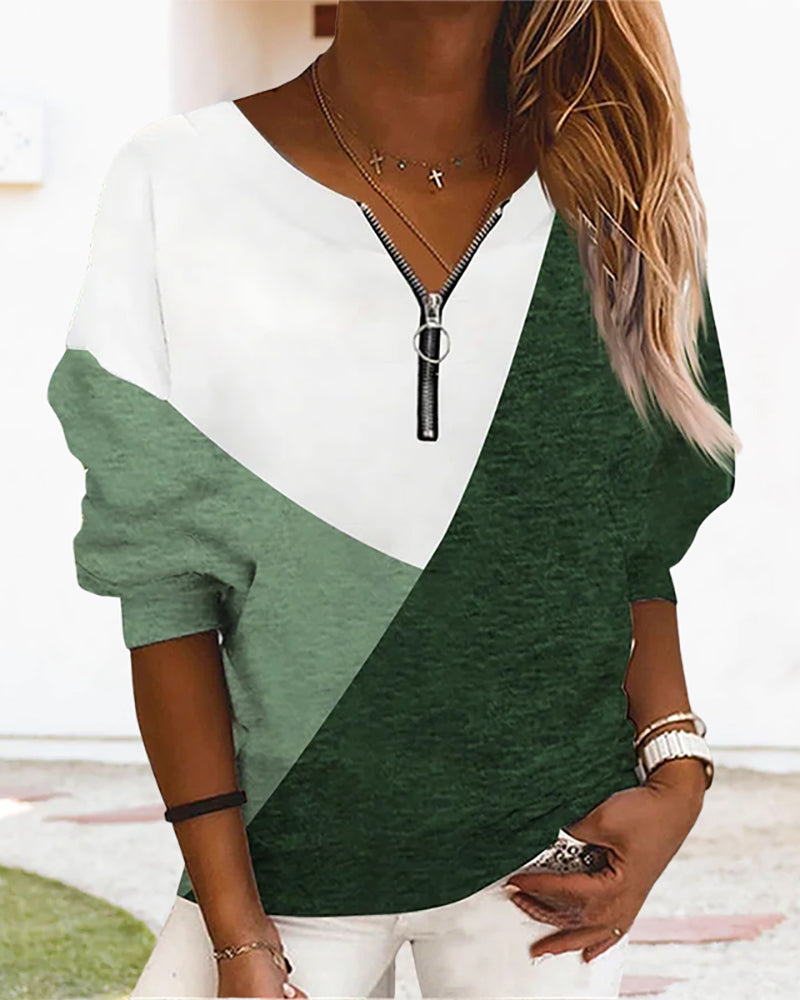 Modefest- Farbblock-sweatshirt mit reißverschluss
