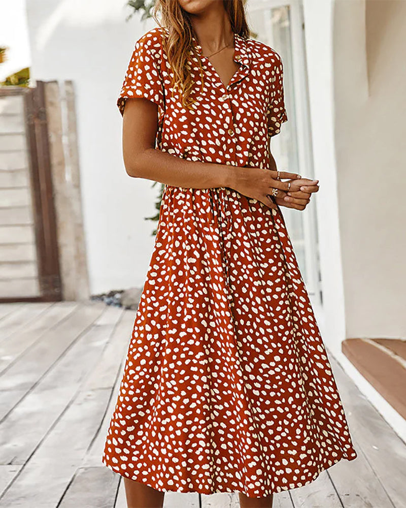 Modefest- Kleid mit V-Ausschnitt und Punktedruck Orange