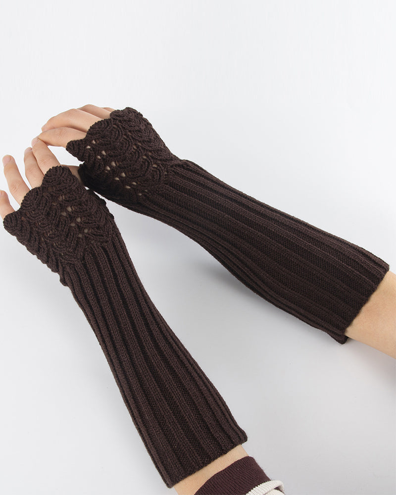 Modefest- Gestrickte Halbfinger-Handschuhe mit Fischschuppen Kaffee