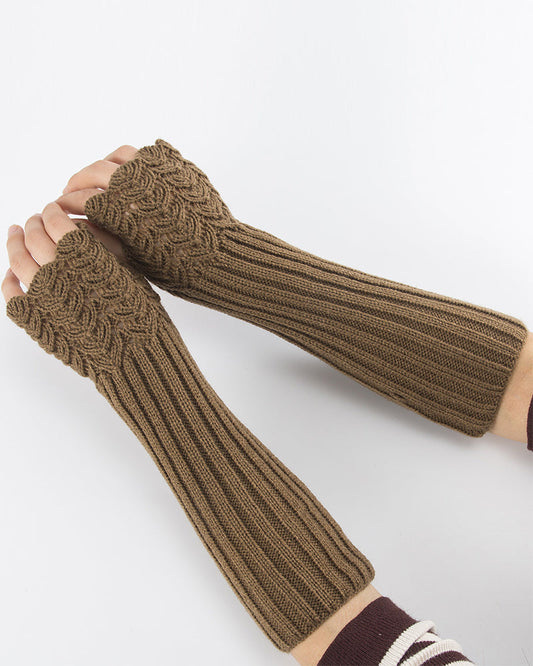 Modefest- Gestrickte Halbfinger-Handschuhe mit Fischschuppen Khaki