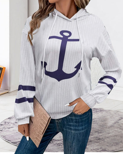 Casual printed hoodie with long sleeves and lace up