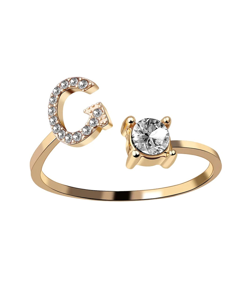 Modefest- Offener Zirkonia-Ring mit Initialen Gold G