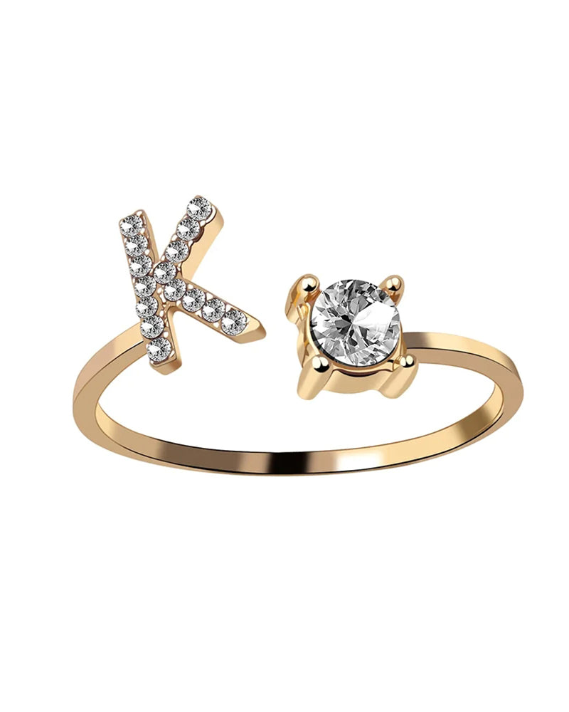 Modefest- Offener Zirkonia-Ring mit Initialen Gold K
