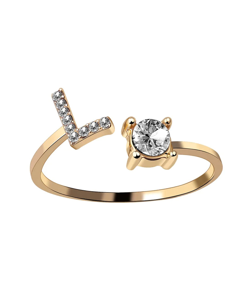 Modefest- Offener Zirkonia-Ring mit Initialen Gold L