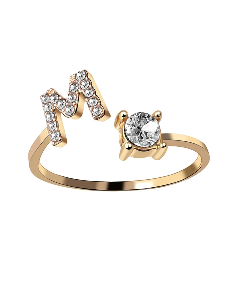 Modefest- Offener Zirkonia-Ring mit Initialen Gold M