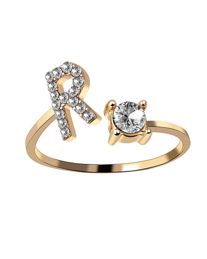 Modefest- Offener Zirkonia-Ring mit Initialen Gold R
