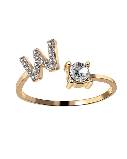 Modefest- Offener Zirkonia-Ring mit Initialen Gold W