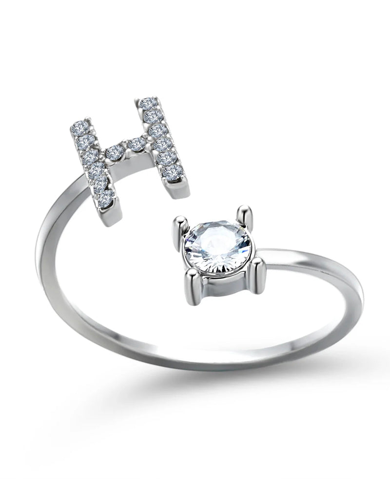 Modefest- Offener Zirkonia-Ring mit Initialen Silber H