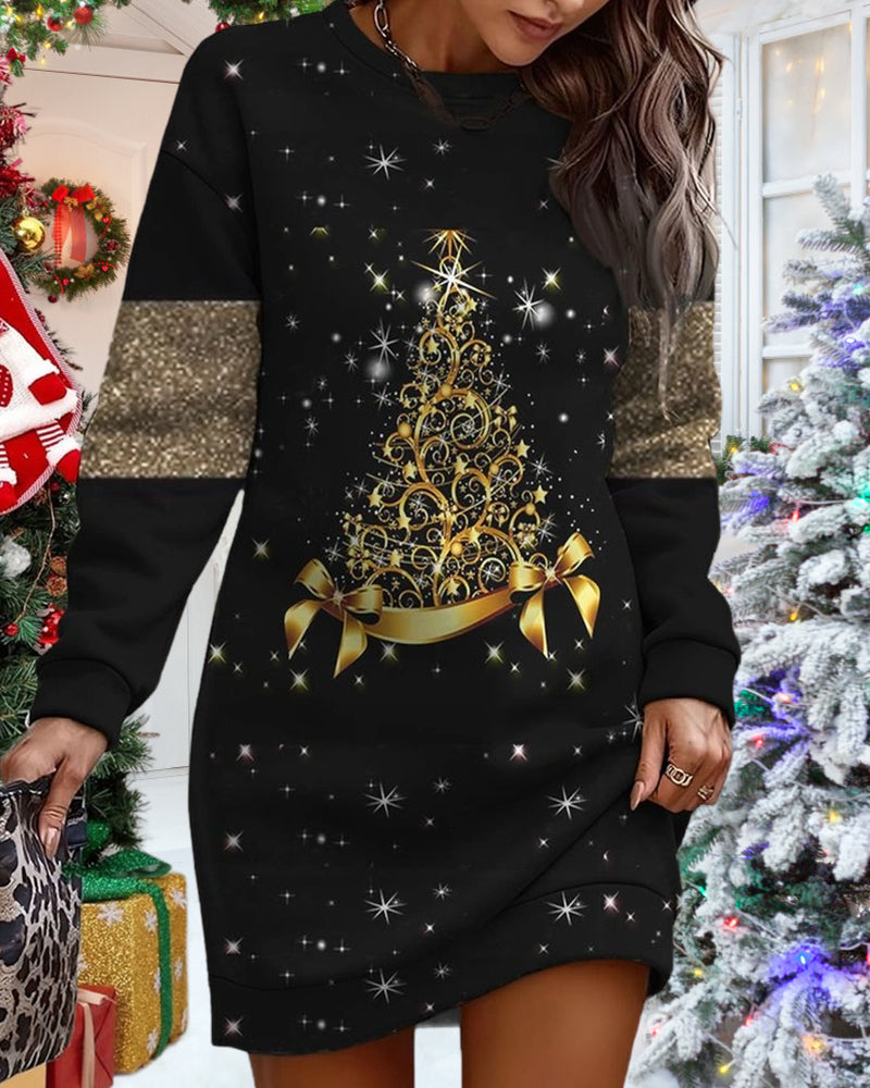 Modefest- Lässiges Kleid mit Weihnachtsbaumdruck