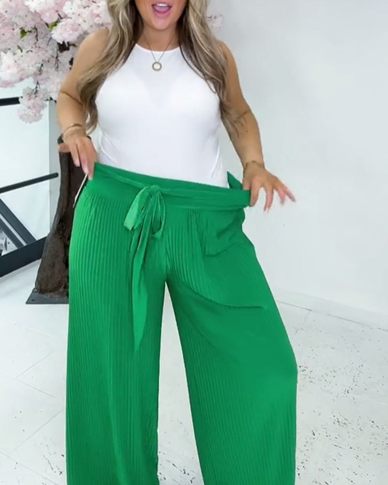 Pantalon large avec ceinture plissée