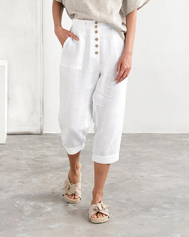 Modefest- Lässige Hose mit hoher Taille Weiß