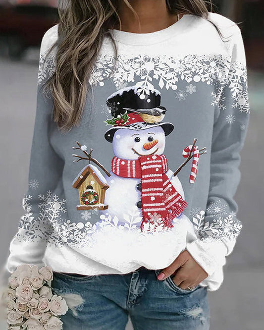 Modefest- Mehrfarbiges Weihnachts-Sweatshirt mit Schneemann-Aufdruck Grau