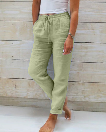 Modefest- Lässige einfarbige Hose mit geradem Bein Grün