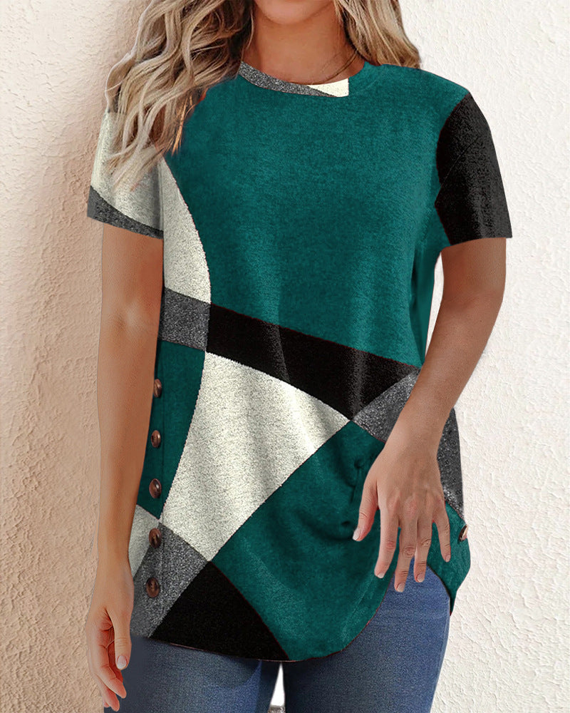 Modefest- Kontrast-T-Shirt mit geometrischem Aufdruck Grün