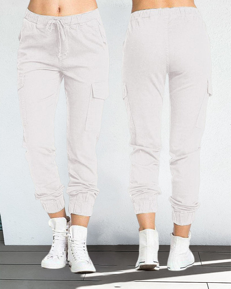 Modefest- Cargohose mit elastischer taille Weiß