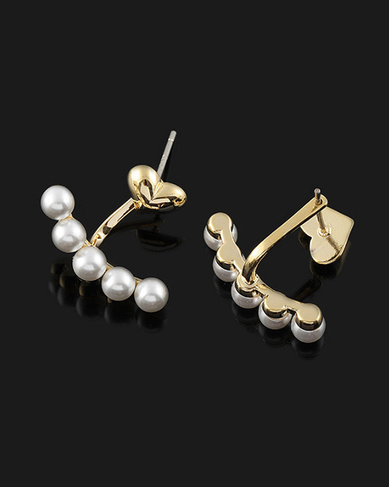 Modefest- Herz-Perlen-Ohrringe Integrierte Ohrclip-Bolzen Golden Durchstochene Ohren: silberne Nadeln