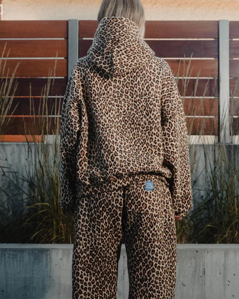 Casual leopard print hoodie with pocket