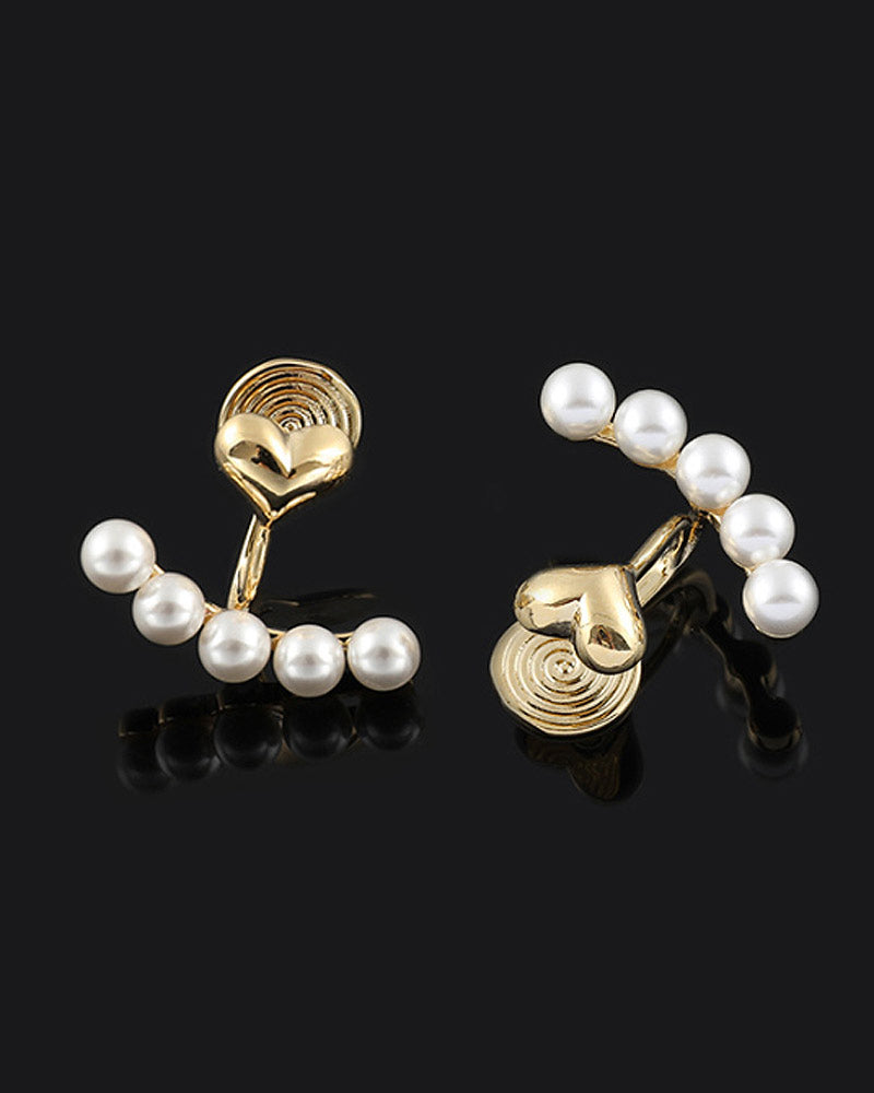 Modefest- Herz-Perlen-Ohrringe Integrierte Ohrclip-Bolzen Golden Keine Ohrlöcher: einteiliger Mückenspulen-Ohrclip