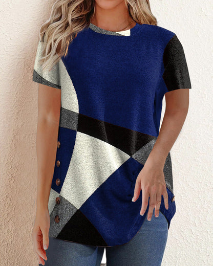 Modefest- Kontrast-T-Shirt mit geometrischem Aufdruck Blau