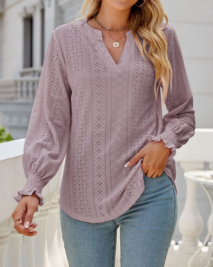 Modefest- Zwanglos Einfarbige Bluse mit Rüschenärmeln Lavendel