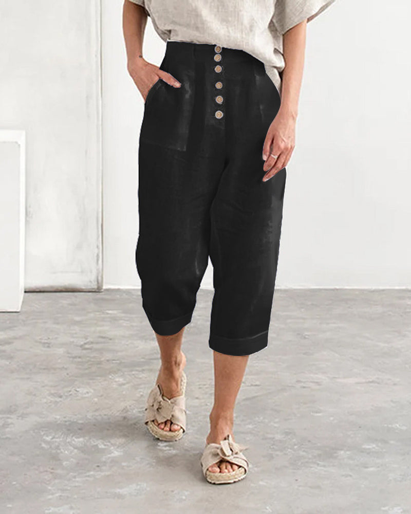 Modefest- Lässige Hose mit hoher Taille Schwarz