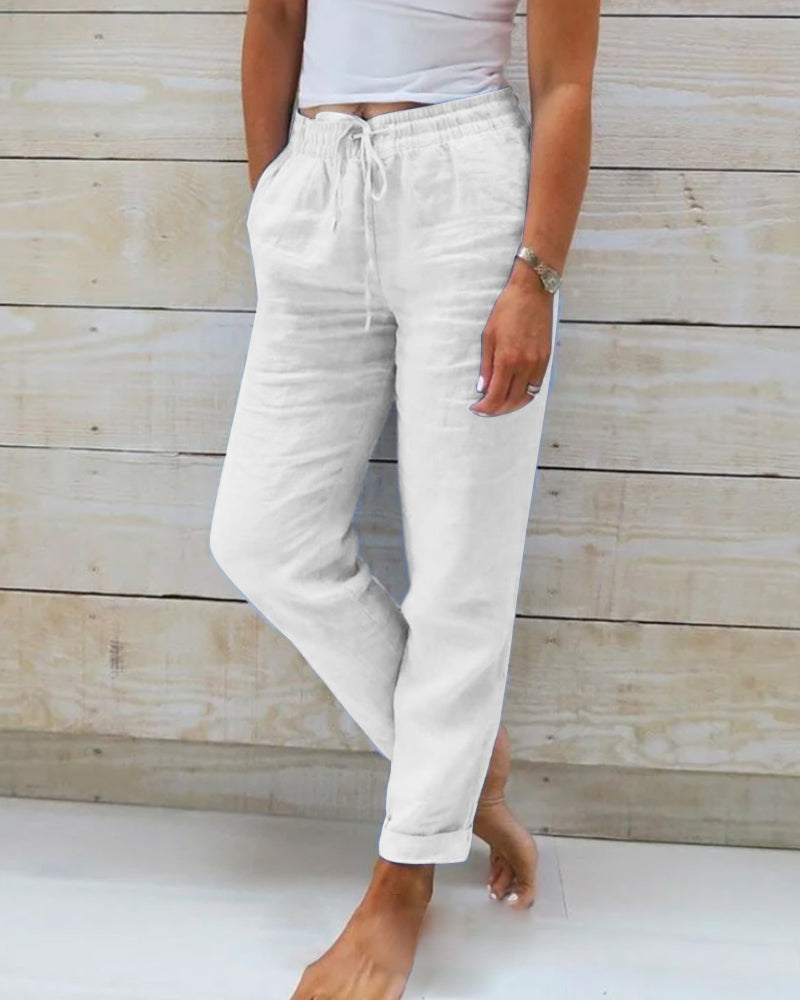 Modefest- Lässige einfarbige Hose mit geradem Bein Weiß
