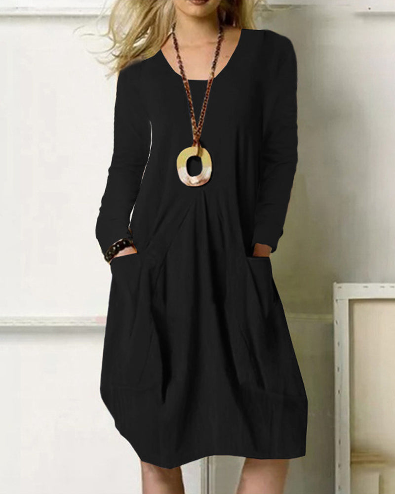 Modefest- Einfarbiges Taschenkleid Schwarz